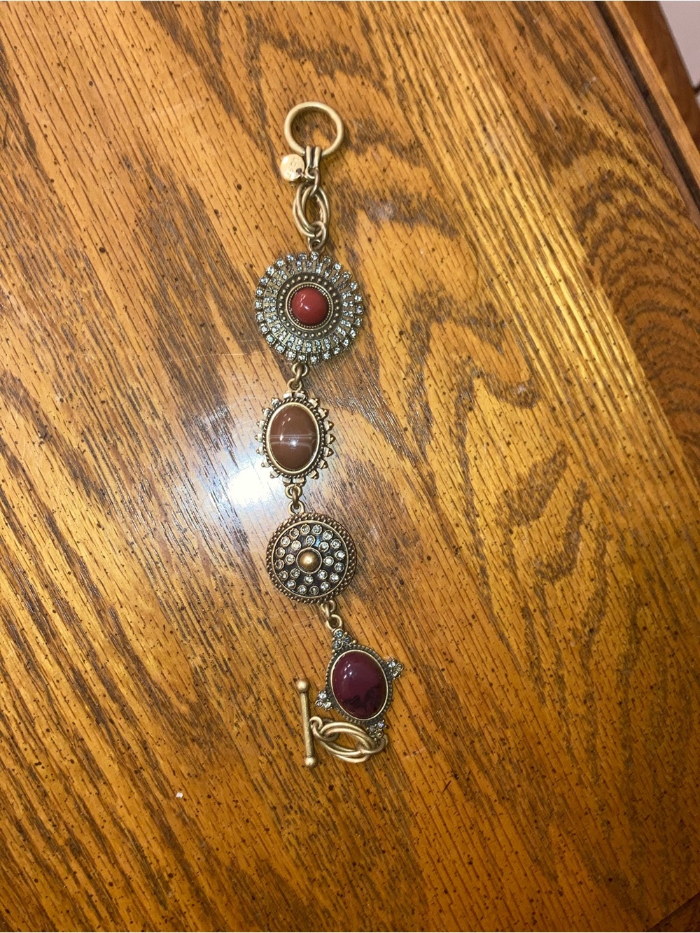 LOFT Gold-Tone Bracelet with Brown & Red Cabochons and Crystal Discs & Toggle